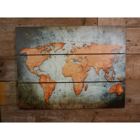 Wereldkaart schilderij 3-delig vintage hout 2 cm x 80 cm breed x 60 cm hoog