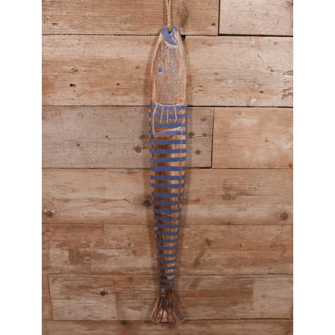 Houten vis hangend L blauw 100 cm x 13 cm x 3 cm